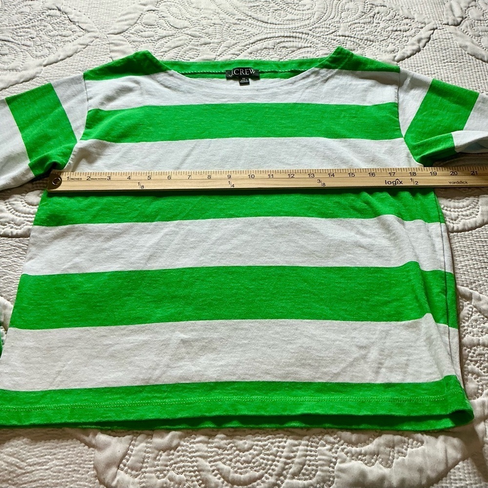 Y2k Vintage J .Crew Green and White Striped Short Sleeve Tee - Picture 4 of 5